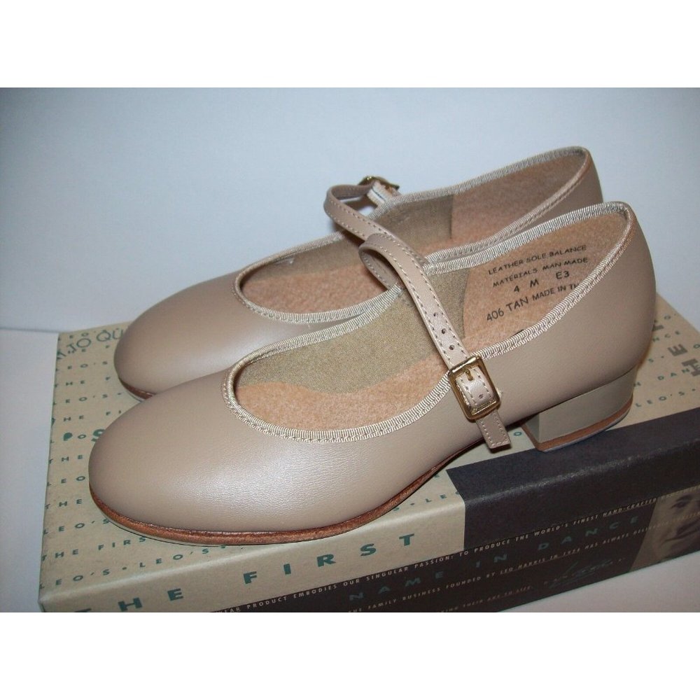 New Leo's Tan Leather Sole Tap Dance Dancing Shoes  #406  -  Adult Size 4.0M - Picture 2 of 6